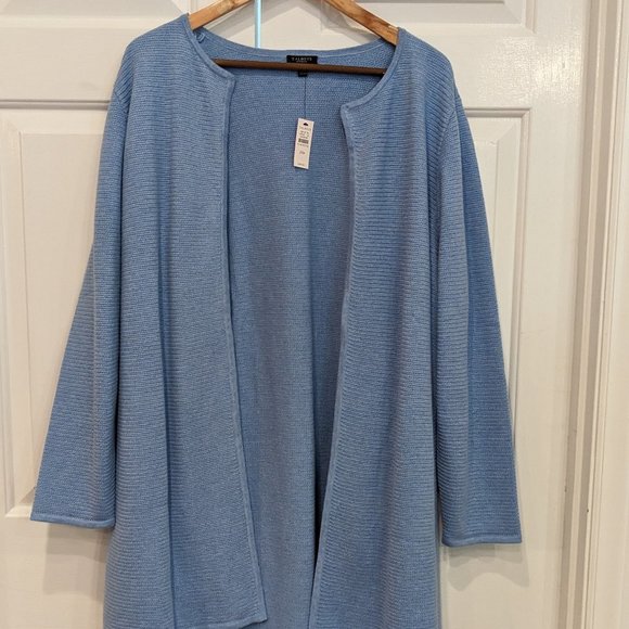 Talbots Textured Knit Open Sweater Jacket Cardigan Light Blue 2XPetite NWT - Picture 4 of 9